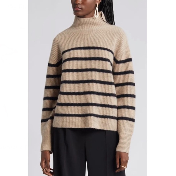 Nordstrom Stripe Cashmere Mock Neck Sweater - Picture 1 of 10